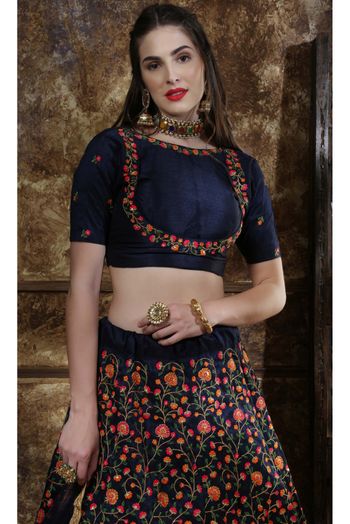 Thai Silk Embroidery Lehenga Choli In Navy Blue Colour