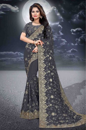 Vichitra Silk Designer Saree In Blue Colour - SR4690193