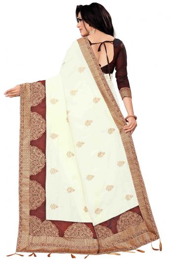 Vichitra Silk Designer Saree In Cream Colour - SR1541758