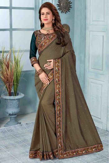 Vichitra Silk Designer Saree In Dusty Beige Colour