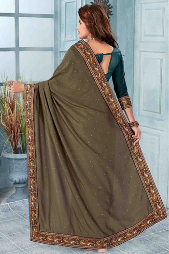 Vichitra Silk Designer Saree In Dusty Beige Colour