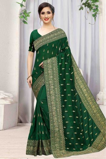 Vichitra Silk Designer Saree In Green Colour - SR4690161