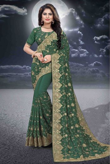 Vichitra Silk Designer Saree In Green Colour - SR4690189