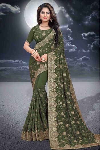 Vichitra Silk Designer Saree In Green Colour - SR4690194