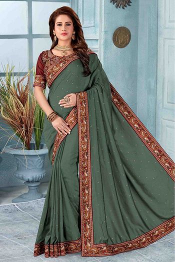 Vichitra Silk Designer Saree In Mehendi Colour - SR1541722