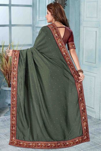 Vichitra Silk Designer Saree In Mehendi Colour - SR1541722