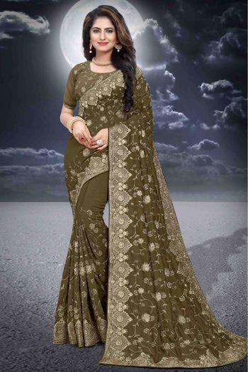 Vichitra Silk Designer Saree In Mehendi Green Colour - SR4690192