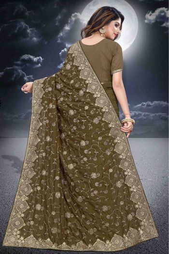 Vichitra Silk Designer Saree In Mehendi Green Colour - SR4690192