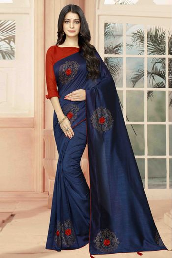 Navy Blue Self Woven Silk Saree | Leemboodi