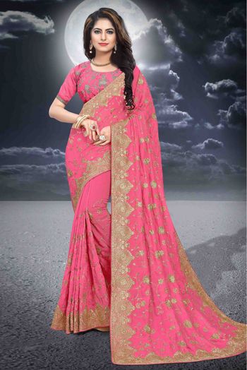 Vichitra Silk Designer Saree In Pink Colour - SR4690190