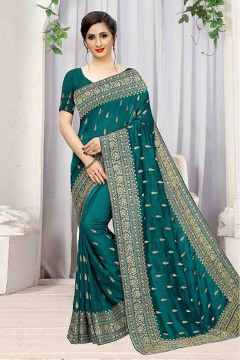 Vichitra Silk Designer Saree In Teal Colour - SR4690160