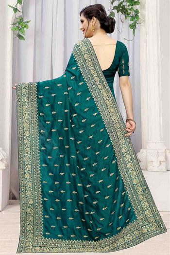 Vichitra Silk Designer Saree In Teal Colour - SR4690160