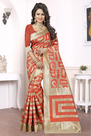 Banarasi Art Silk Woven Saree In Orange Colour - SR1542936