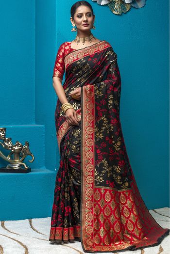 Banarasi Silk Woven Saree In Black Colour - SR1356103