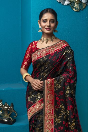 Banarasi Silk Woven Saree In Black Colour - SR1356103