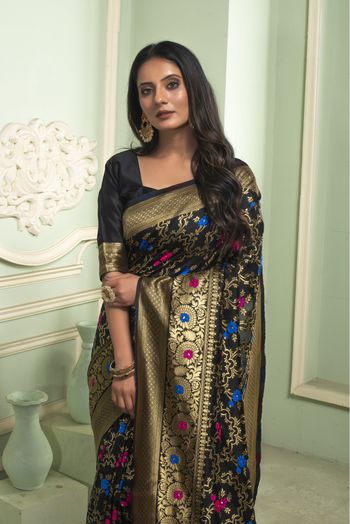 Banarasi Silk Woven Saree In Black Colour - SR1356108