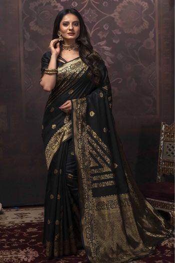 Banarasi Silk Woven Saree In Black Colour - SR1356118