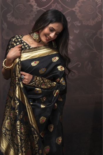 Banarasi Silk Woven Saree In Black Colour - SR1356122