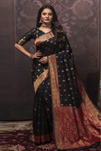 Banarasi Silk Woven Saree In Black Colour - SR1356126