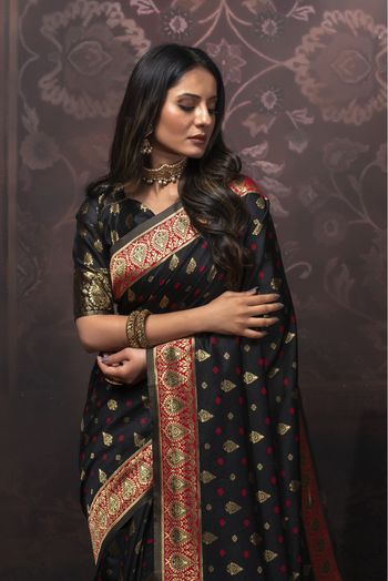 Banarasi Silk Woven Saree In Black Colour - SR1356126