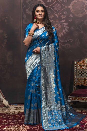 Banarasi Silk Woven Saree In Blue Colour - SR1356112