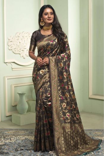 Brown Banarasi Jacquard Saree, 6.3 m (with blouse piece) at Rs 660 in Surat