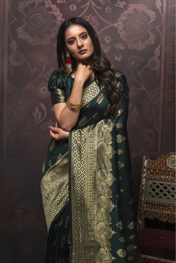 Banarasi Silk Woven Saree In Green Colour - SR1356113