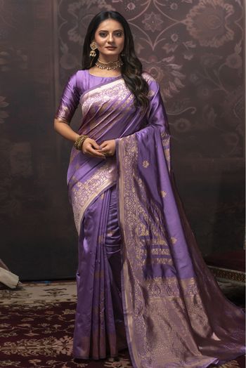 Banarasi Silk Woven Saree In Lavender Colour - SR1356117