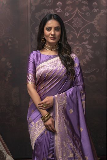 Banarasi Silk Woven Saree In Lavender Colour - SR1356117