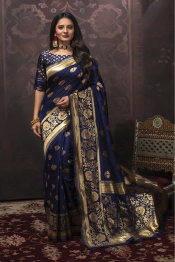 Banarasi Silk Woven Saree In Navy Blue Colour - SR1356120