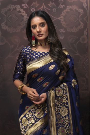 Banarasi Silk Woven Saree In Navy Blue Colour - SR1356120