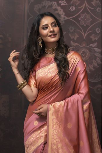 Banarasi Silk Woven Saree In Peach Colour - SR1356116