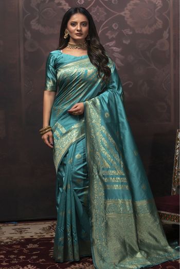 Banarasi Silk Woven Saree In Rama Green Colour - SR1356115