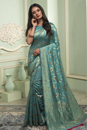 Banarasi Silk Woven Saree In Rama Green Colour - SR1356127