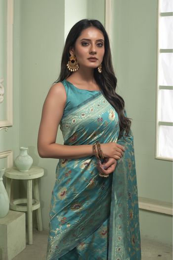 Banarasi Silk Woven Saree In Rama Green Colour - SR1356127