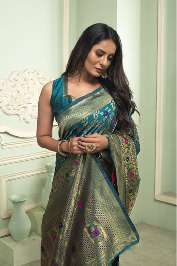 Banarasi Silk Woven Saree In Teal Colour - SR1356110