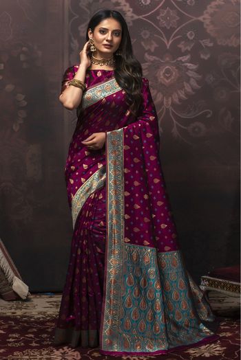 Wine Colour Banarasi Silk Saree