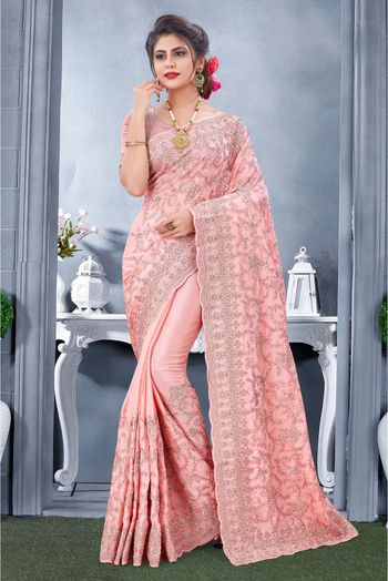 Light Beige Dual Zari Woven Soft Organza Silk Saree with Grand Pallu | TST  | The Silk Trend