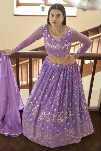 Georgette Embroidery Lehenga Choli In Lilac Colour