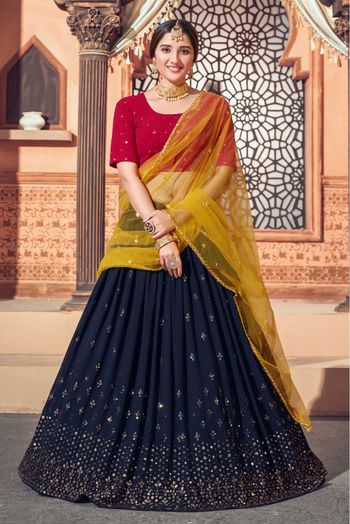 Georgette Embroidery Lehenga Choli In Navy Blue Colour - LD3210811
