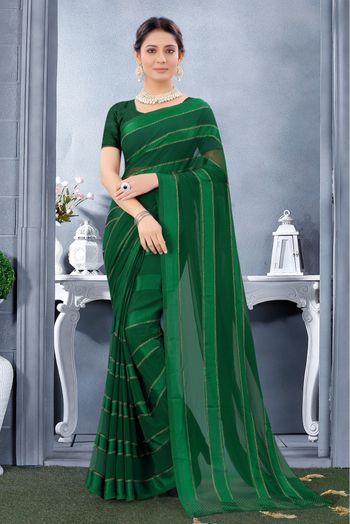 Georgette Swarovski Work Saree In Green Colour