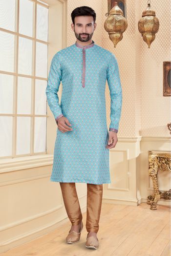 Jacquard Kurta Pajama In Sky Blue Colour