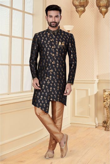 Jacquard Sherwani In Black Colour - SH4120385