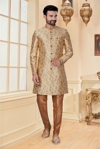 Jacquard Sherwani In Gold Colour - SH4120405