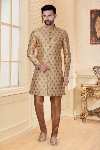 Jacquard Sherwani In Gold Colour - SH4120411