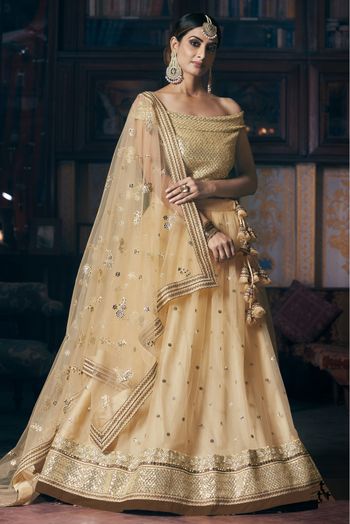 Cream Georgette Embroidered A - Line Lehenga : 78925 : Salwari - Lehenga