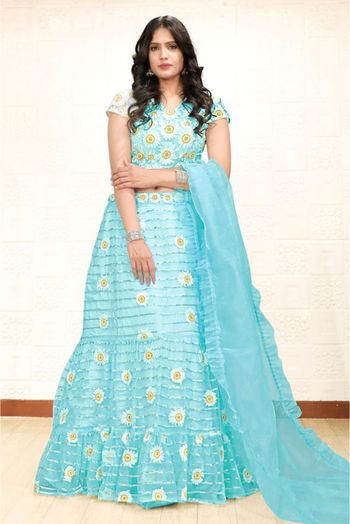 Net Lehenga Choli In Sky Blue Colour LD1780500 A