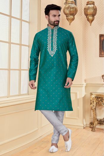 Silk Kurta Pajama In Green Colour - KP4120370