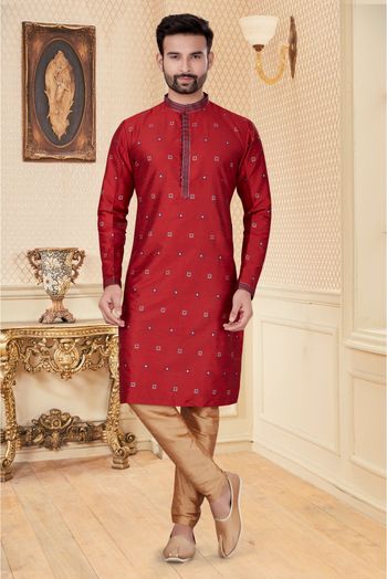 Silk Kurta Pajama In Maroon Colour - KP4120375