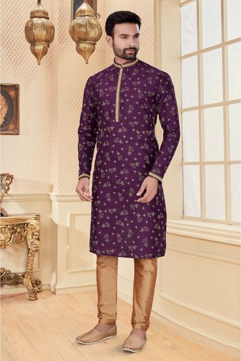 Silk Kurta Pajama In Purple Colour